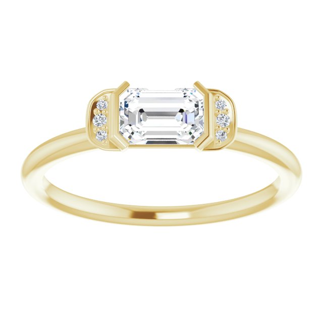 14K Gold Emerald Natural White Sapphire & Natural Diamond Stackable Ring - Yellow Gold - view 3