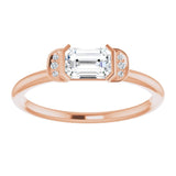 14K Gold Emerald Natural White Sapphire & Natural Diamond Stackable Ring - Rose Gold - view 3