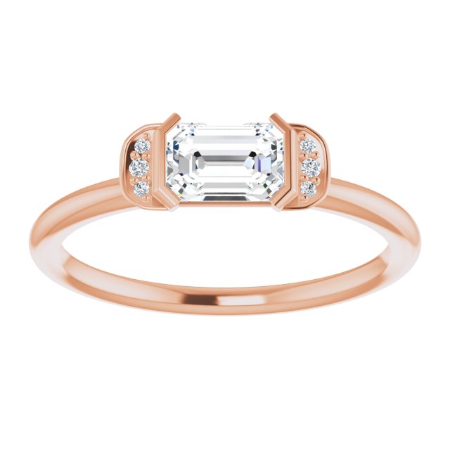 14K Gold Emerald Natural White Sapphire & Natural Diamond Stackable Ring - Rose Gold - view 3