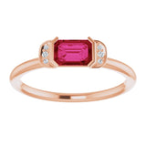 14K Gold Emerald Natural Ruby & Natural Diamond Stackable Ring - Rose Gold - view 3