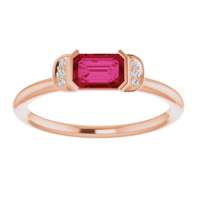 14K Gold Emerald Natural Ruby & Natural Diamond Stackable Ring - Rose Gold - view 3