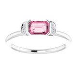 Platinum Emerald Natural Pink Tourmaline & Natural Diamond Stackable Ring - view 3