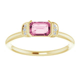 14K Gold Emerald Natural Pink Tourmaline & Natural Diamond Stackable Ring - Yellow Gold - view 3