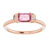 14K Gold Emerald Natural Pink Tourmaline & Natural Diamond Stackable Ring - Rose Gold - view 3
