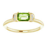 14K Gold Emerald Natural Peridot & Natural Diamond Stackable Ring - Yellow Gold - view 3
