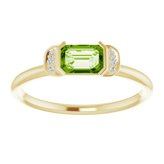 14K Gold Emerald Natural Peridot & Natural Diamond Stackable Ring - Yellow Gold - view 3