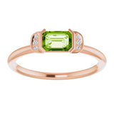 14K Gold Emerald Natural Peridot & Natural Diamond Stackable Ring - Rose Gold - view 3