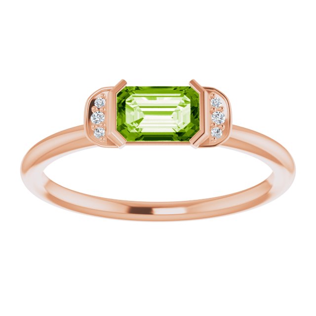 14K Gold Emerald Natural Peridot & Natural Diamond Stackable Ring - Rose Gold - view 3