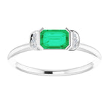 14K Gold Emerald Natural Emerald & Natural Diamond Stackable Ring - White Gold - view 3