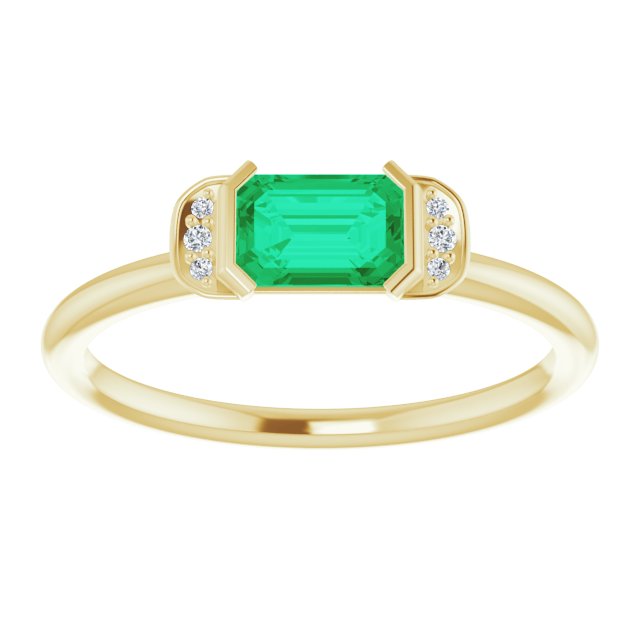 14K Gold Emerald Natural Emerald & Natural Diamond Stackable Ring - Yellow Gold - view 3