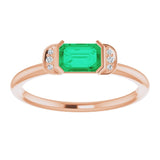 14K Gold Emerald Natural Emerald & Natural Diamond Stackable Ring - Rose Gold - view 3