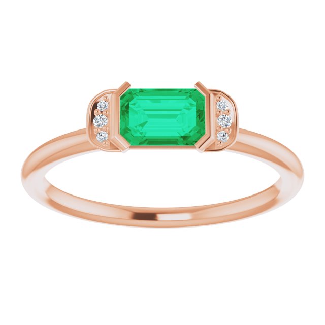 14K Gold Emerald Natural Emerald & Natural Diamond Stackable Ring - Rose Gold - view 3