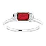 14K Gold Emerald Natural Mozambique Garnet & Natural Diamond Stackable Ring - White Gold - view 3