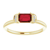 14K Gold Emerald Natural Mozambique Garnet & Natural Diamond Stackable Ring - Yellow Gold - view 3