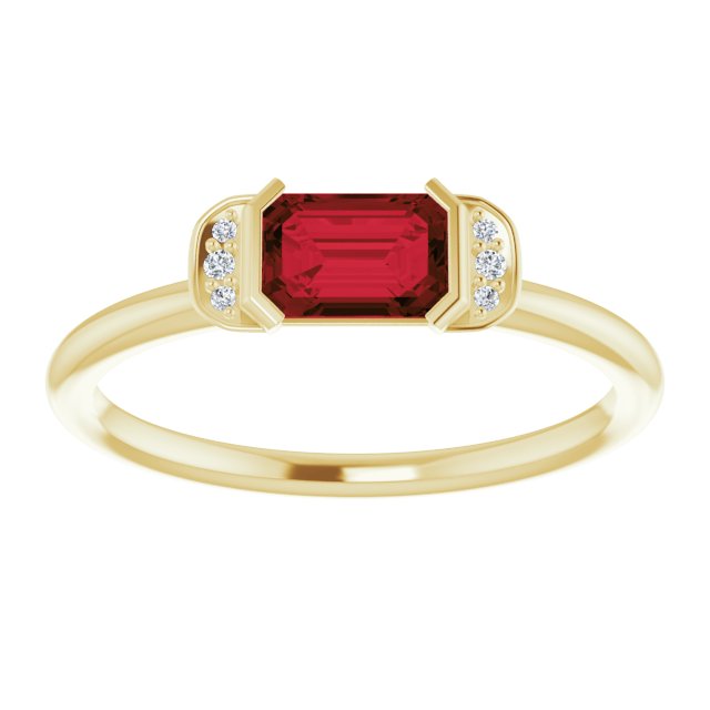 14K Gold Emerald Natural Mozambique Garnet & Natural Diamond Stackable Ring - Yellow Gold - view 3