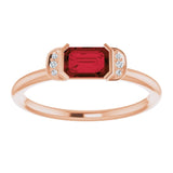 14K Gold Emerald Natural Mozambique Garnet & Natural Diamond Stackable Ring - Rose Gold - view 3