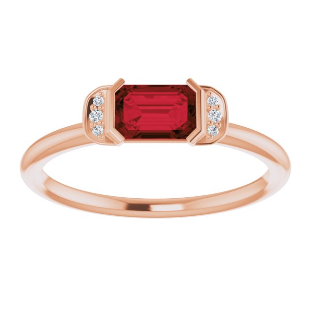14K Gold Emerald Natural Mozambique Garnet & Natural Diamond Stackable Ring - Rose Gold - view 3