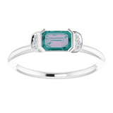 14K Gold Emerald Lab-Grown Alexandrite & Natural Diamond Stackable Ring - White Gold - view 3