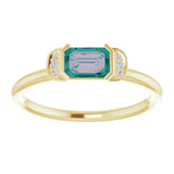 14K Gold Emerald Lab-Grown Alexandrite & Natural Diamond Stackable Ring - Yellow Gold - view 3