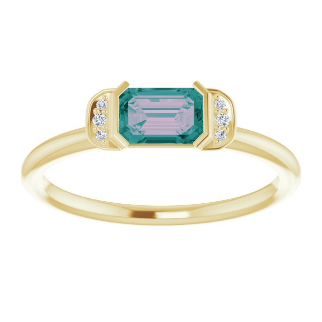 14K Gold Emerald Lab-Grown Alexandrite & Natural Diamond Stackable Ring - Yellow Gold - view 3