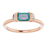 14K Gold Emerald Lab-Grown Alexandrite & Natural Diamond Stackable Ring - Rose Gold - view 3