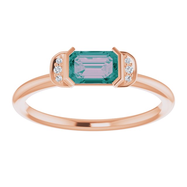 14K Gold Emerald Lab-Grown Alexandrite & Natural Diamond Stackable Ring - Rose Gold - view 3