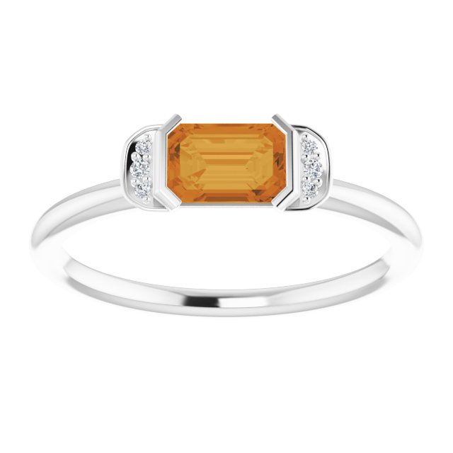 Platinum Emerald Natural Citrine & Natural Diamond Stackable Ring - view 3