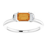 14K Gold Emerald Natural Citrine & Natural Diamond Stackable Ring - White Gold - view 3