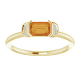 14K Gold Emerald Natural Citrine & Natural Diamond Stackable Ring - Yellow Gold - view 3