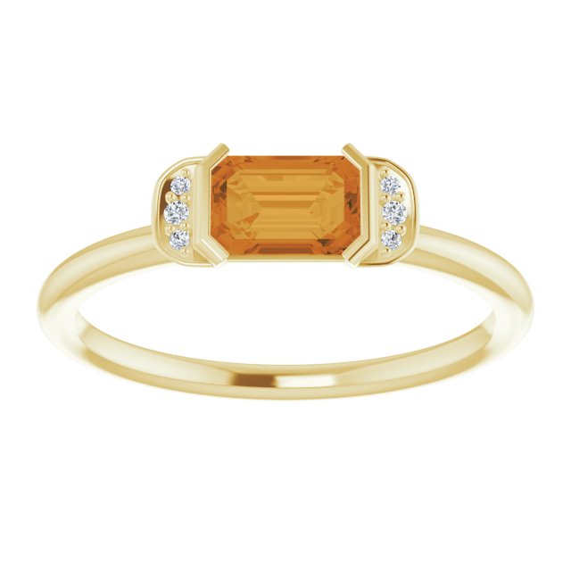 14K Gold Emerald Natural Citrine & Natural Diamond Stackable Ring - Yellow Gold - view 3