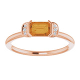 14K Gold Emerald Natural Citrine & Natural Diamond Stackable Ring - Rose Gold - view 3