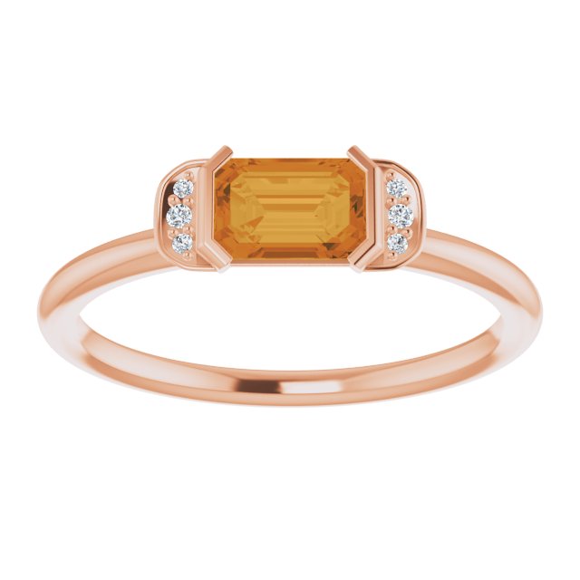 14K Gold Emerald Natural Citrine & Natural Diamond Stackable Ring - Rose Gold - view 3