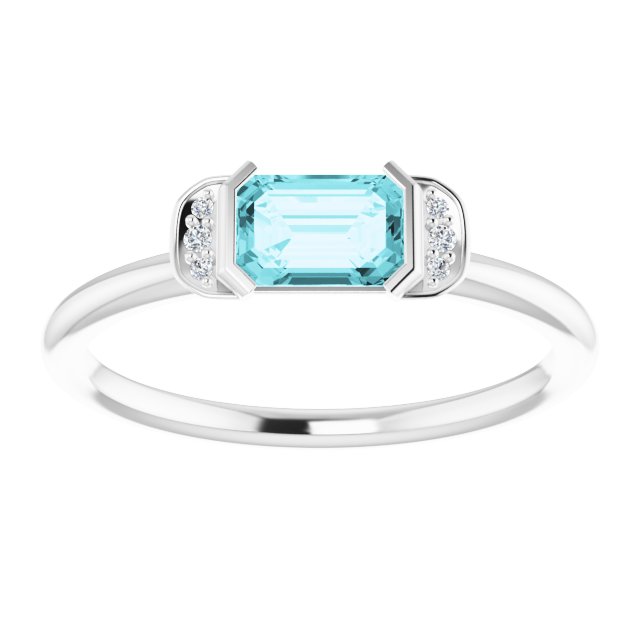 Platinum Emerald Natural Blue Zircon & Natural Diamond Stackable Ring - view 3