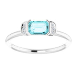 14K Gold Emerald Natural Blue Zircon & Natural Diamond Stackable Ring - White Gold - view 3