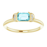 14K Gold Emerald Natural Blue Zircon & Natural Diamond Stackable Ring - Yellow Gold - view 3