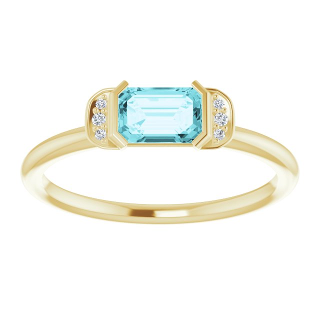 14K Gold Emerald Natural Blue Zircon & Natural Diamond Stackable Ring - Yellow Gold - view 3
