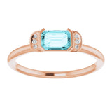 14K Gold Emerald Natural Blue Zircon & Natural Diamond Stackable Ring - Rose Gold - view 3