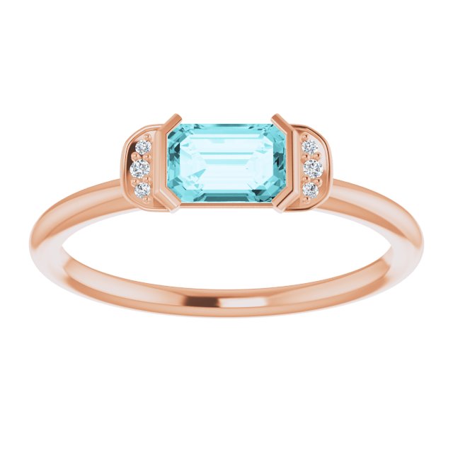 14K Gold Emerald Natural Blue Zircon & Natural Diamond Stackable Ring - Rose Gold - view 3