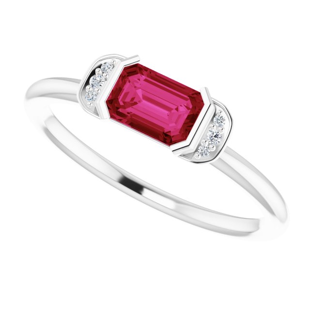 Platinum Emerald Natural Ruby & Natural Diamond Stackable Ring - view 5