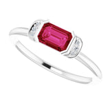 Platinum Emerald Lab-Grown Ruby & Natural Diamond Stackable Ring - view 5