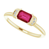 14K Gold Emerald Lab-Grown Ruby & Natural Diamond Stackable Ring - Yellow Gold - view 5