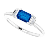 14K Gold Emerald Natural Blue Sapphire & Natural Diamond Stackable Ring - White Gold - view 5