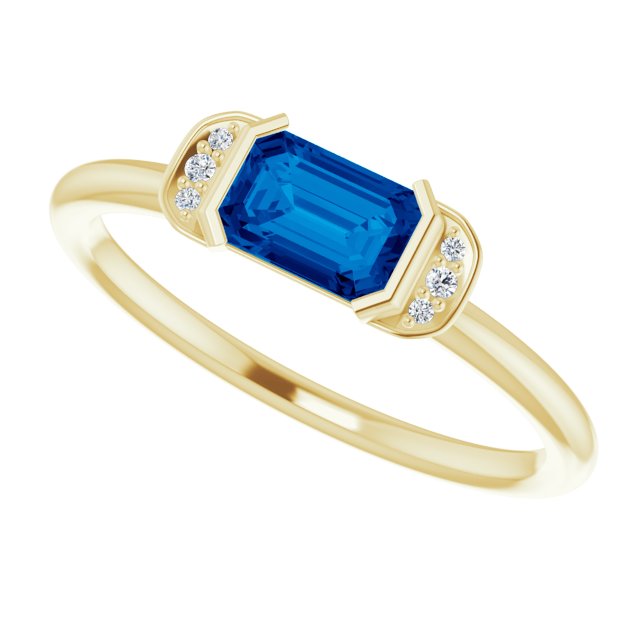 14K Gold Emerald Natural Blue Sapphire & Natural Diamond Stackable Ring - Yellow Gold - view 5