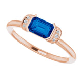 14K Gold Emerald Lab-Grown Blue Sapphire & Natural Diamond Stackable Ring - Rose Gold - view 5