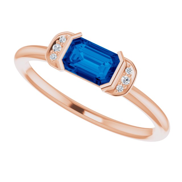 14K Gold Emerald Lab-Grown Blue Sapphire & Natural Diamond Stackable Ring - Rose Gold - view 5