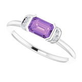 14K Gold Emerald Natural Amethyst & Natural Diamond Stackable Ring - White Gold - view 5
