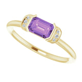 14K Gold Emerald Natural Amethyst & Natural Diamond Stackable Ring - Yellow Gold - view 5