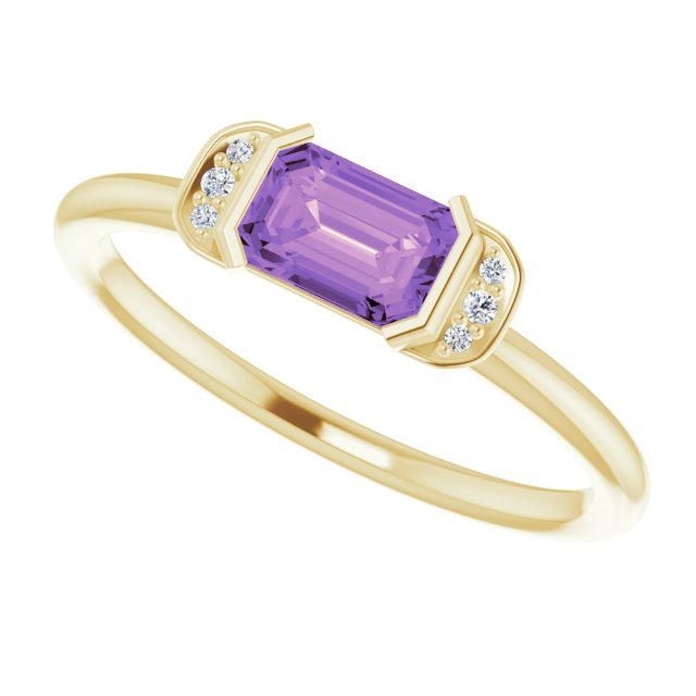 14K Gold Emerald Natural Amethyst & Natural Diamond Stackable Ring - Yellow Gold - view 5