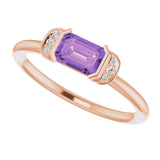 14K Gold Emerald Natural Amethyst & Natural Diamond Stackable Ring - Rose Gold - view 5
