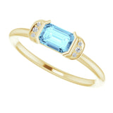 14K Gold Emerald Natural Aquamarine & Natural Diamond Stackable Ring - Yellow Gold - view 5
